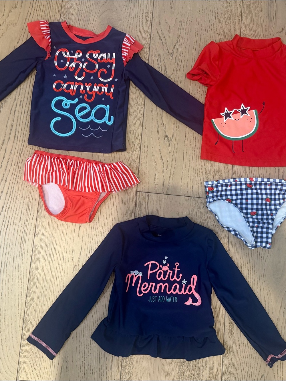 Bundle of 3T Kids Girl’s Navy and Red Long-Sleeve Rashguard Swim sets - Picture 3 of 9